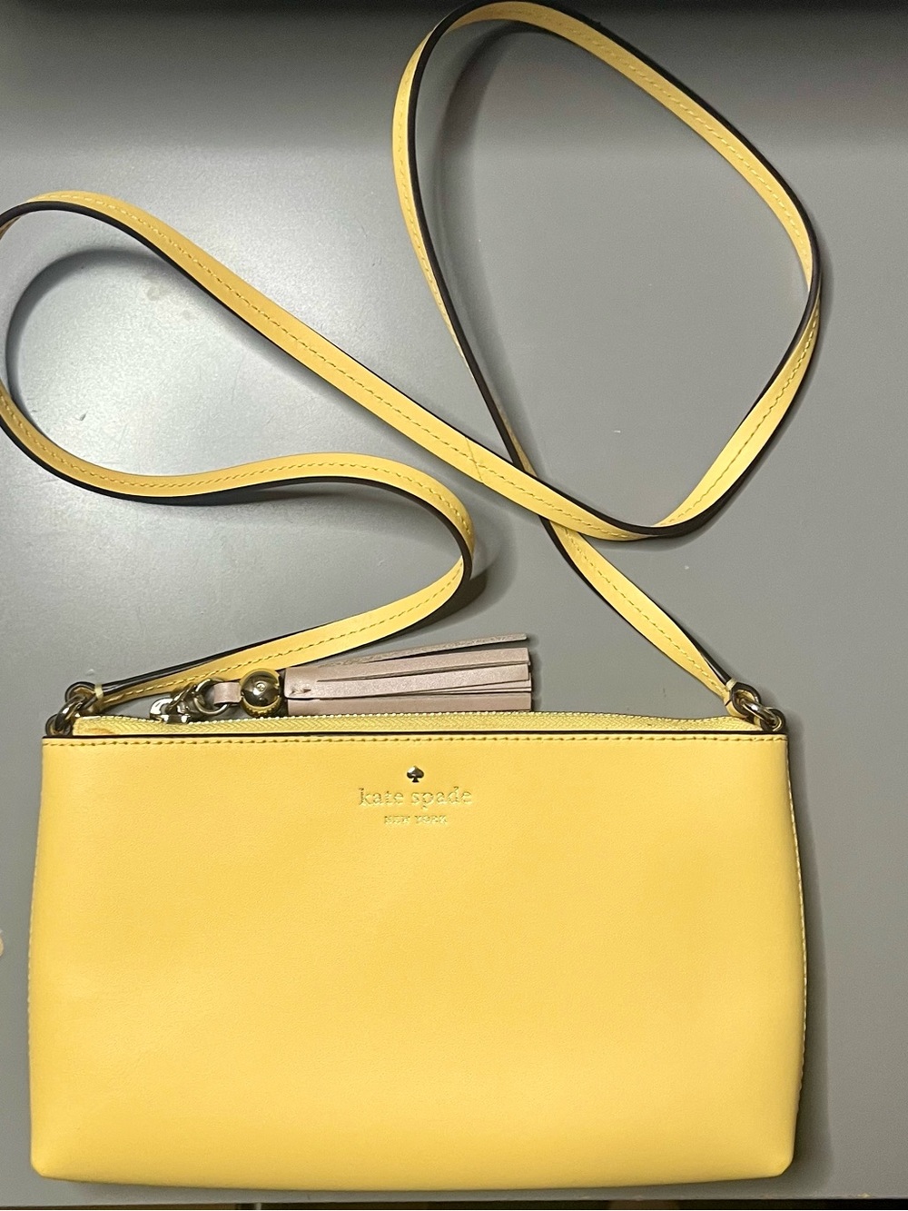 Kate Spade Lucy Medium Zip Crossbody Bag Yellow Leather Tassel NWOT Never Used - Picture 2 of 6